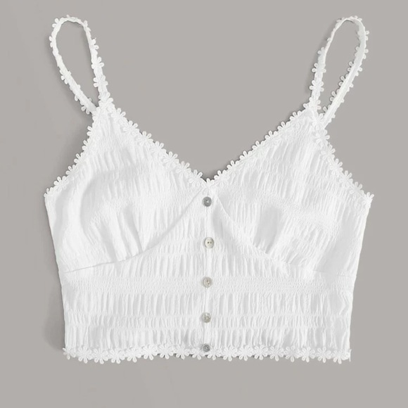 SHEIN Tops - Appliques Button Front Shirred Back Crop Cami Top